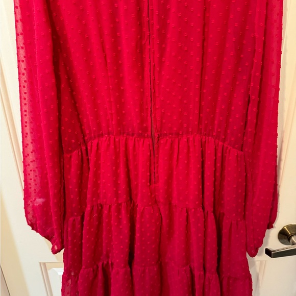 EUC- Altar’d State Red Swiss Dot Tiered Long Sleeve Mini Dress - Picture 12 of 13